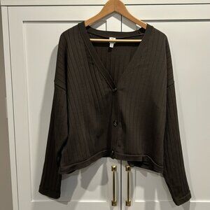 Tristan Ribbed Button-Down cardigan Boxy Short Khaki Army Green Size XL